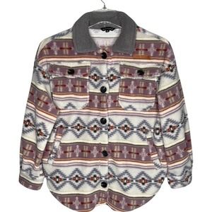Simply Southern Jacket‎ Women Small Cream Mauve Aztec Sherpa Fleece Shacket